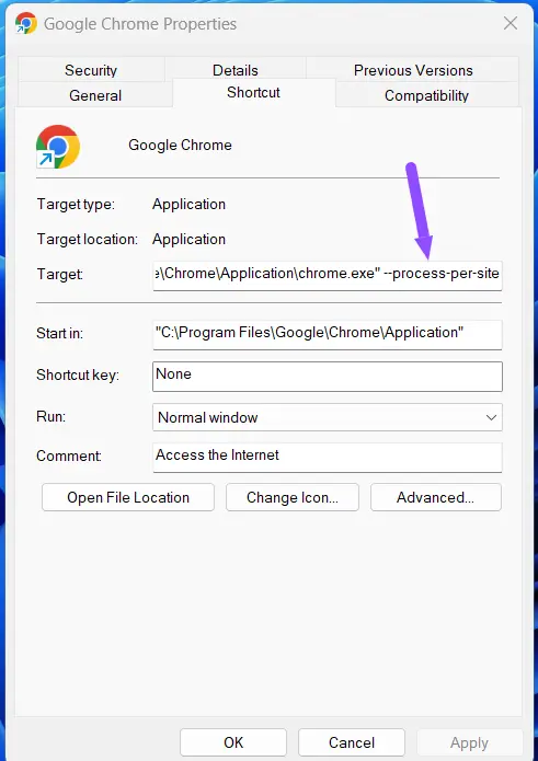 Change the Chrome exe target