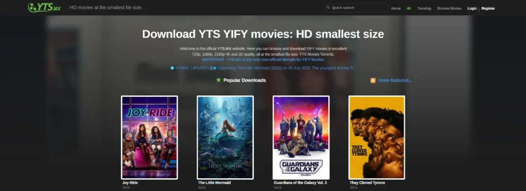 Yify TV (YTS) - Sites like FlixHQ